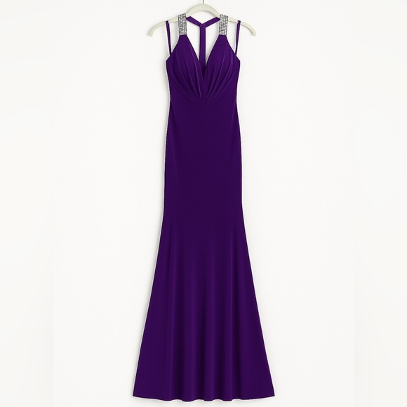 Jovani Purple Halter Mermaid Prom Dress Rhinestone Back Formal Gown Size 4 XS - Picture 1 of 15